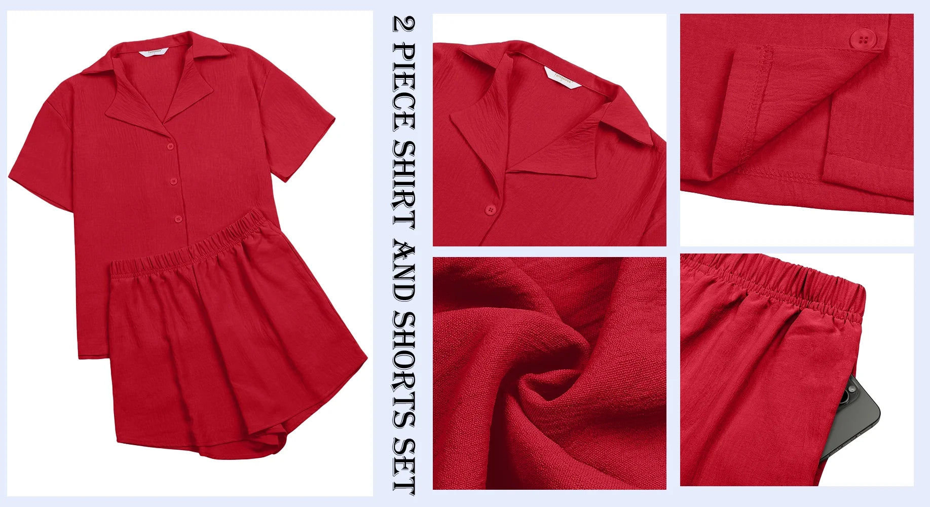 2 Piece Womens Outfit Sets Button down Shirts and Shorts Casual Lounge Sets Short Sleeve Pajamas Sets Summer Loungewear