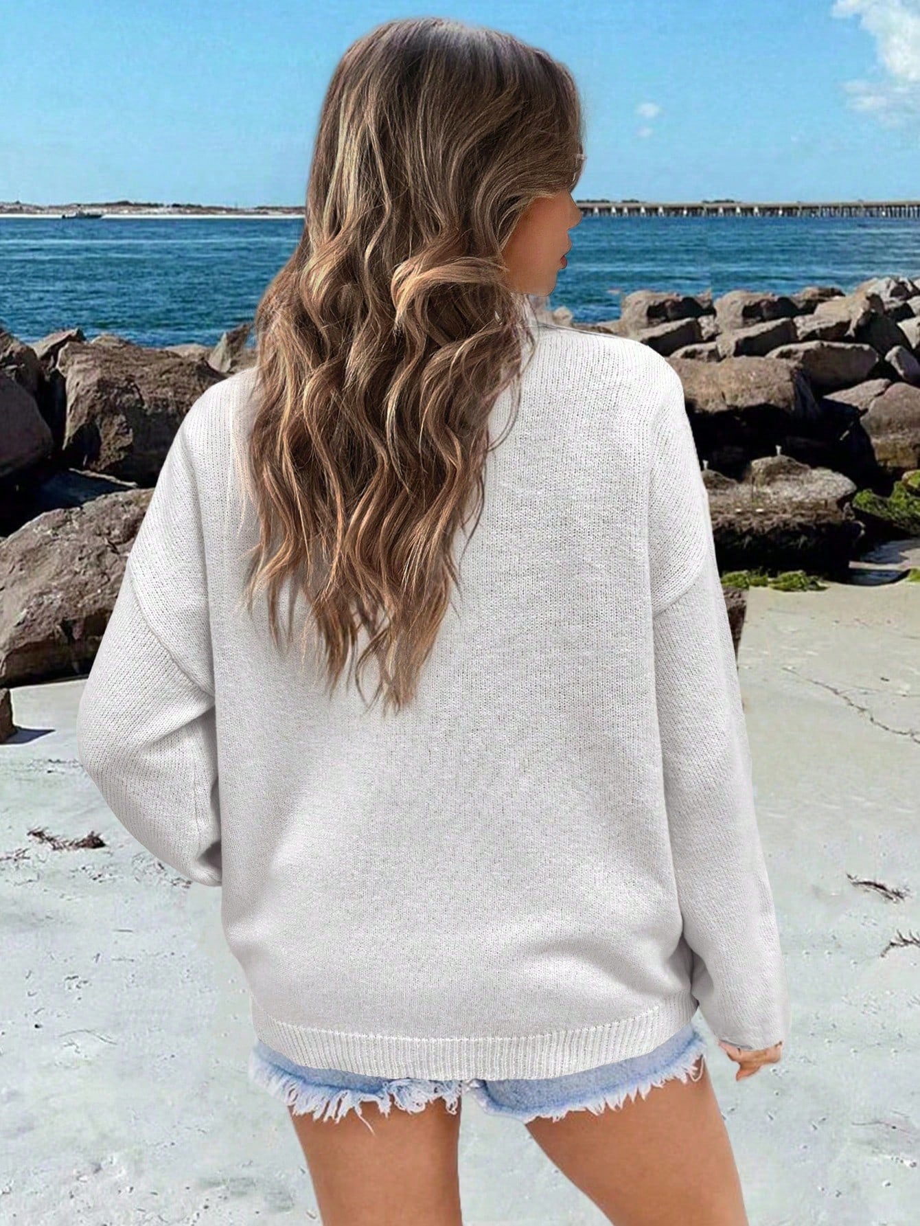 Soleilvie Usa Flag Design Drop Shoulder Sweater,Long Sleeve Tops Knit Pullover Fall Winter Sweater