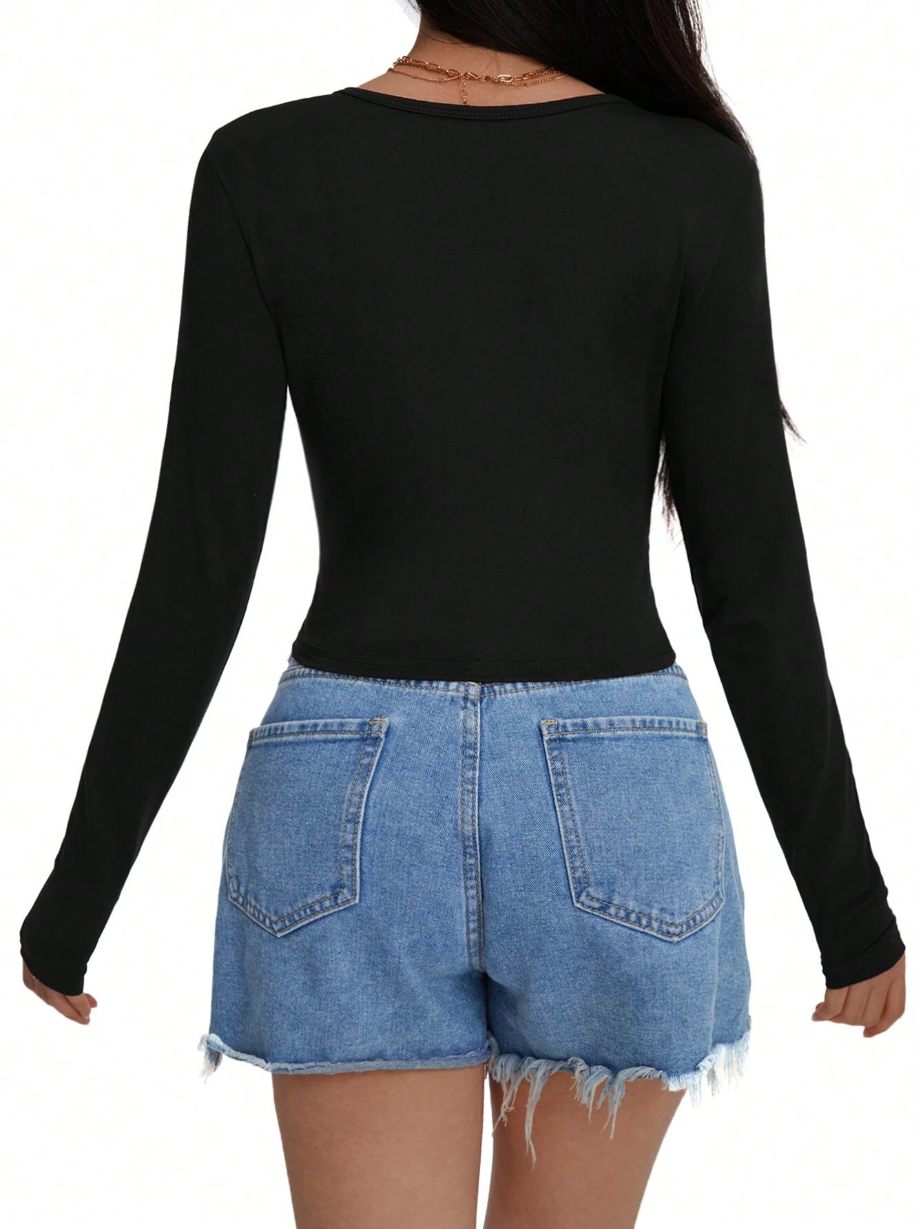 INAWLY Solid Crop Tee. Ladies' Long Sleeve T-Shirt Fall Cloth for Women